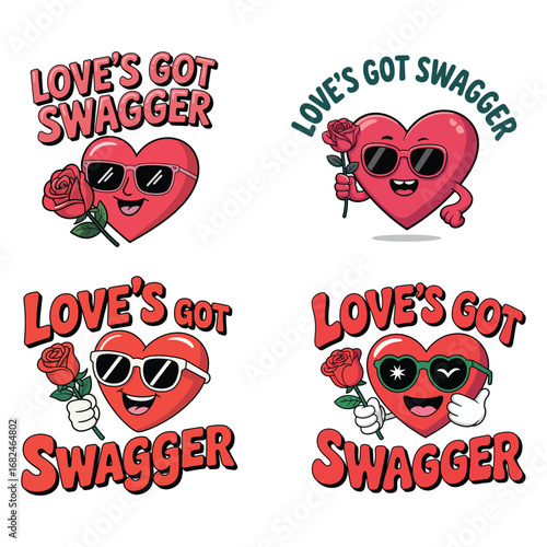 Red hearts with sunglasses and roses love swagger
