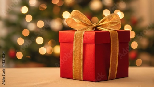 Wallpaper Mural Red and gold ribbon-wrapped gift box — luxurious holiday celebration Torontodigital.ca