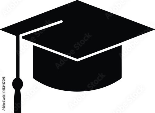 Black graduation cap with tassel vector illustration for academic achievement transparent background