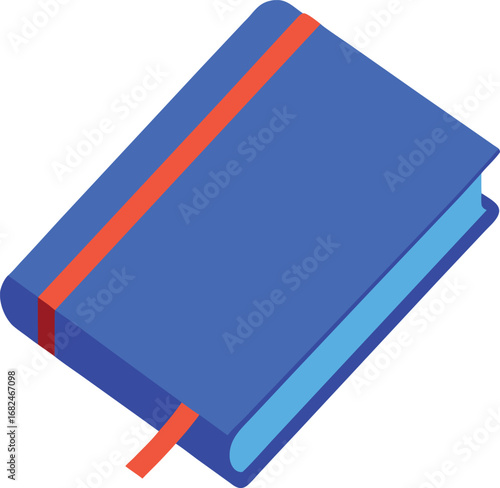 Blue hardcover diary with elastic strap vector illustration icon for journaling and note taking transparent background