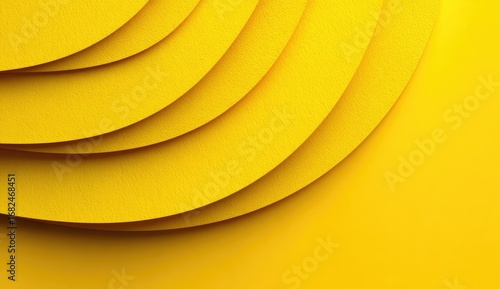 Concentric, layered yellow shapes create a dynamic visual effect.