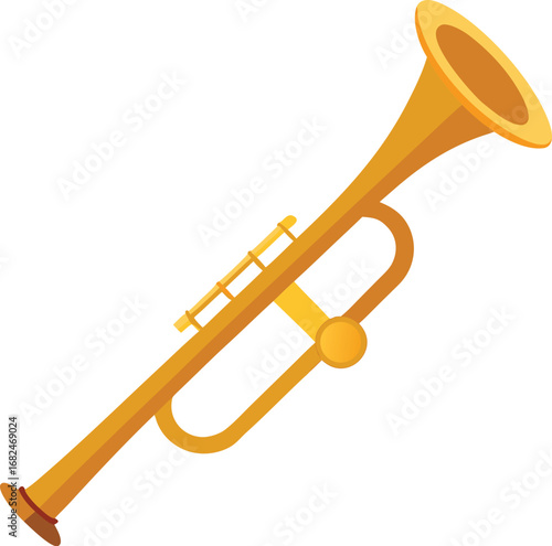 Shiny brass trumpet vector illustration musical instrument for concert and jazz performances transparent background