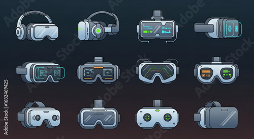 Collection of vr headsets virtual reality glasses for gaming and immersive experiences technology and design
