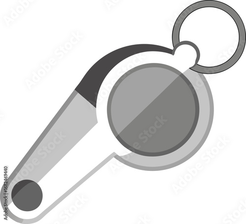 Silver whistle with attached ring isolated vector illustration for sports and safety transparent background