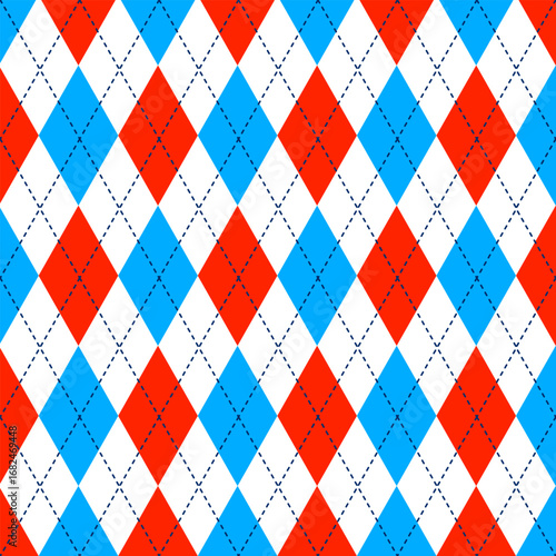 Red and blue argyle on white background.