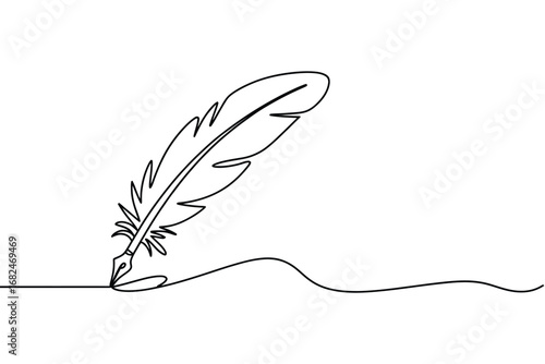 Elegant single line drawing of a quill pen and ink trail