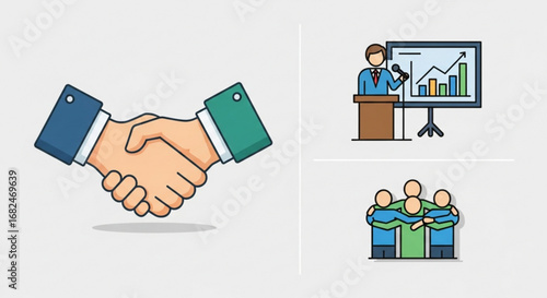Business partnership meeting collaboration teamwork presentation success growth strategy handshake concept
