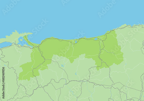日本の鳥取県と隣接する都道府県を含む、緑色のシンプルなロードマップ