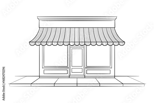 Simple sketch of a storefront with awning and sidewalk