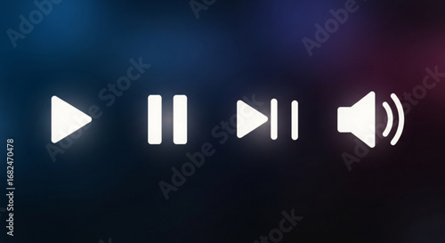 Play pause next volume audio control media player interface button icon vector graphic design element