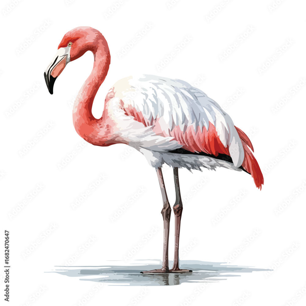 Fototapeta premium Elegant Flamingo with Pink Plumage and Distinctive BlackTipped Beak Standing Tall