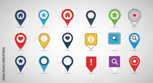Set of map location pin pointer vector icons for gps navigation and travel destination marker concept design