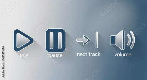 Play pause next track volume control multimedia player interface vector icon design for user interface app