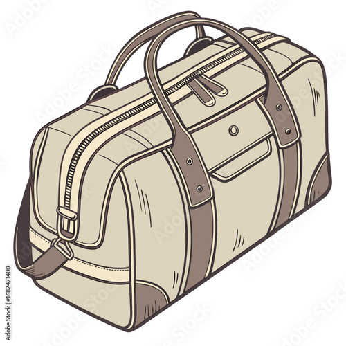 Beige duffel bag with brown accents and zipper travel bag luggage