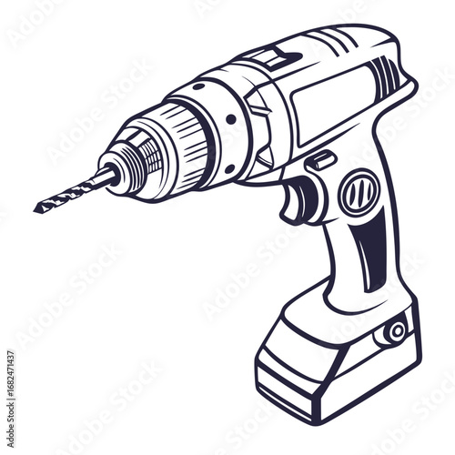 Black and white cordless drill with bit power tool