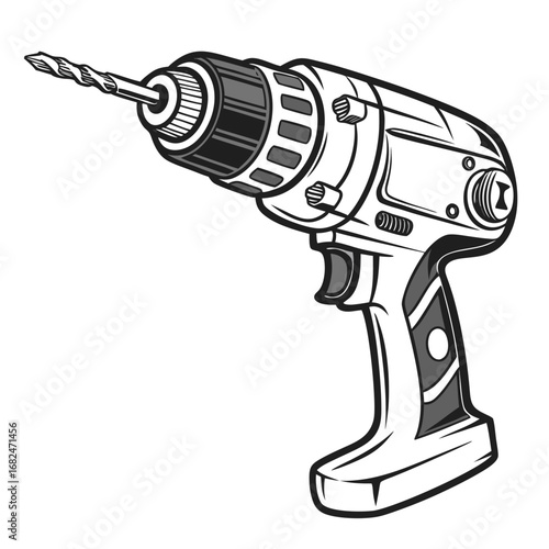 Black and white cordless drill power tool