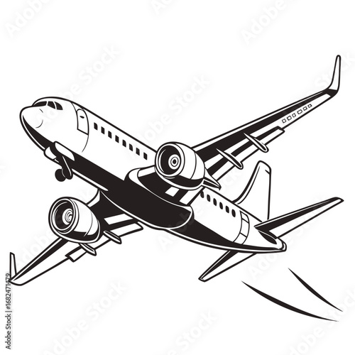 Black and white jetliner soaring through the sky airplane aircraft