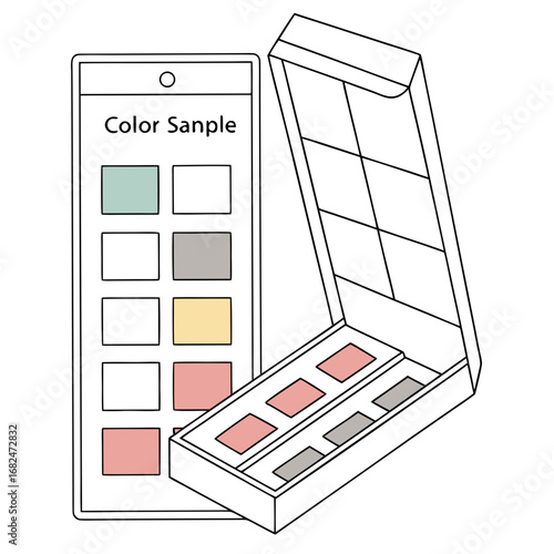 Color swatch palette with makeup compact cosmetic