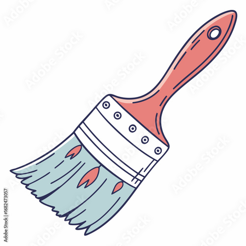 Coral and blue paintbrush with paint splatters bristles