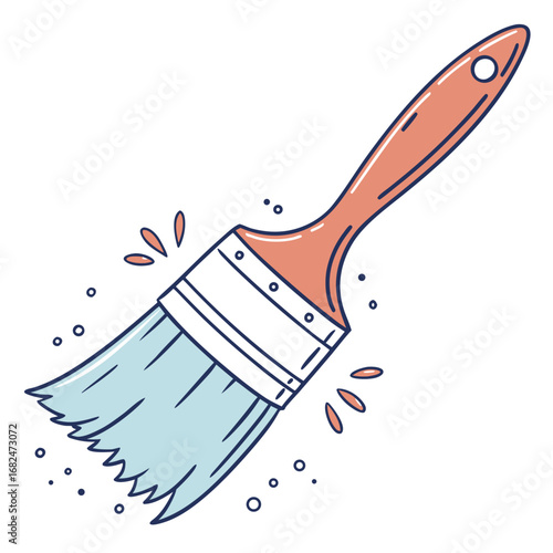 Coral Paintbrush With Blue Bristles And Splatters vector