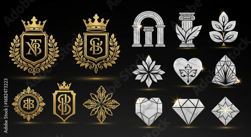 Luxury crown logo design heraldic emblem vector illustration collection for branding and decoration use
