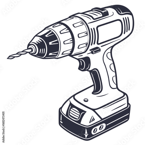 Dark blue cordless power drill with drill bit cordless drill power tool