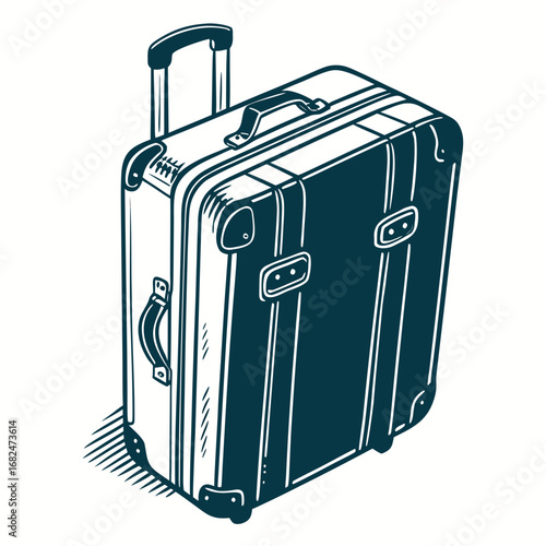 Dark blue wheeled suitcase with retractable handle and side handle luggage travel