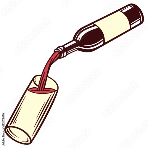 Dark red wine pouring from bottle into glass wine bottle pouring wine