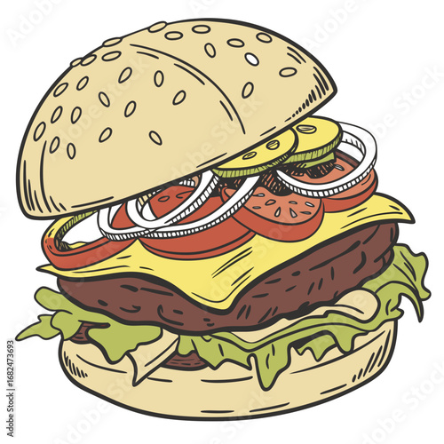 Delicious burger with fresh ingredients hamburger food