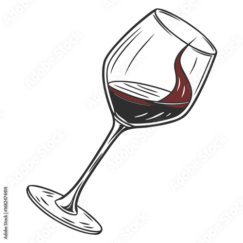 Elegant wine glass filled with deep red liquid red wine beverage