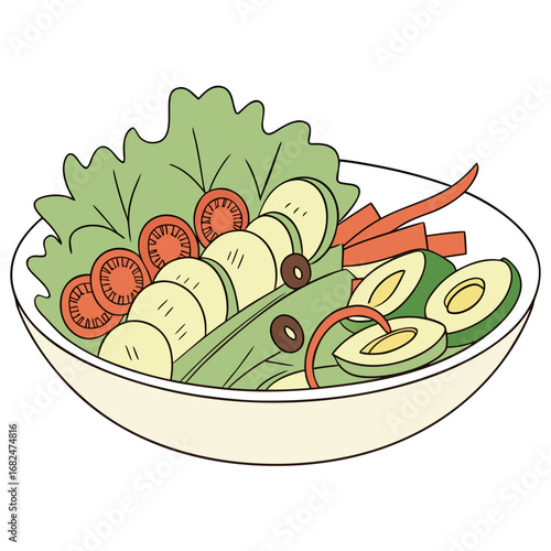 Fresh salad with lettuce tomatoes avocado and olives vector