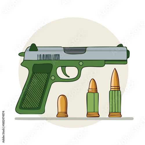 Classic Pistol with Detached Ammunition Magazine - AI Generated