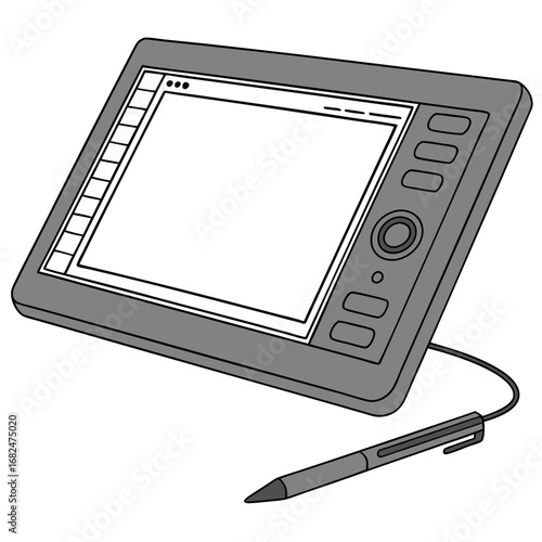 Gray digital drawing tablet with stylus and buttons graphic tablet drawing tool