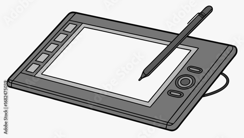 Gray digital drawing tablet with stylus graphics tablet