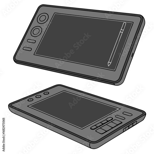 Gray drawing tablet with stylus and buttons digital drawing tablet technology