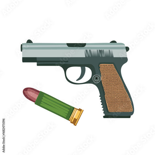 Modern Handgun with Textured Grip and Bullet - AI Generated