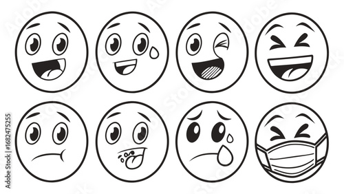 Hand drawn emoji faces expressing various emotions cartoon expressions