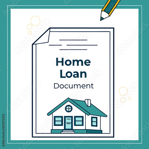 Home loan document with house illustration and pencil vector