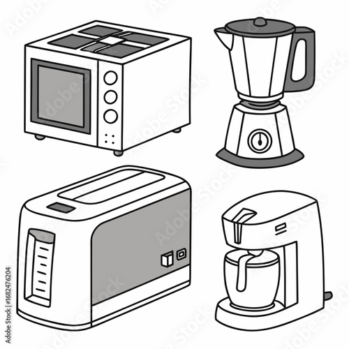 Kitchen appliances toaster oven blender coffee maker white
