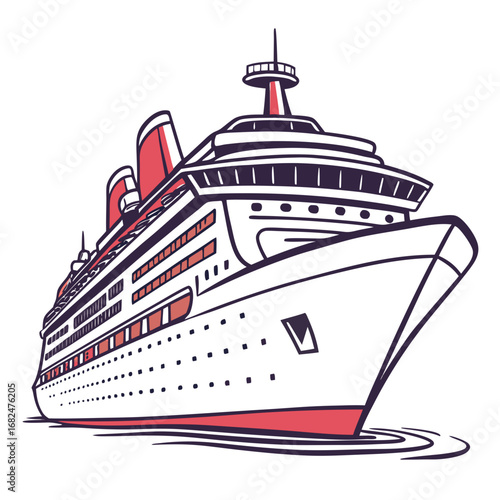 Large cruise ship with red accents ocean liner vessel