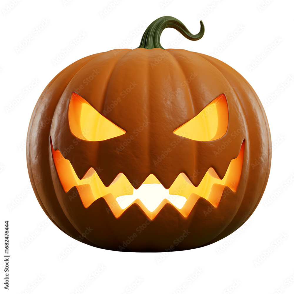 Fototapeta premium Spooky Halloween Jack-o'-lantern Glowing Evil Pumpkin Face for Autumn Festivities