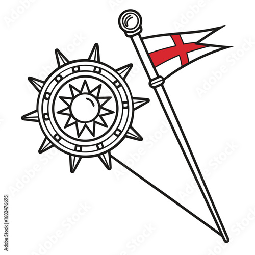 Medieval weapon and flag with saint george cross mace