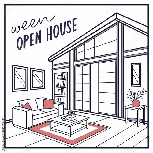 Modern living room with large windows and plush sofa interior open house
