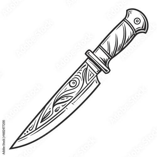 Ornate blade with patterned handle on white background knife