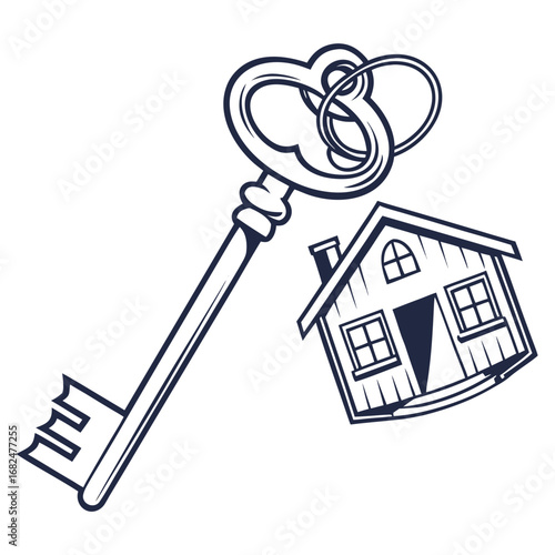 Ornate key and stylized house illustration home ownership
