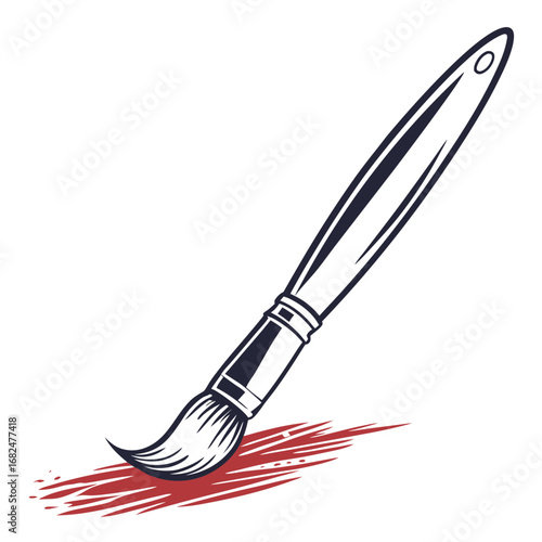 Paintbrush stroke red paint dark handle painting