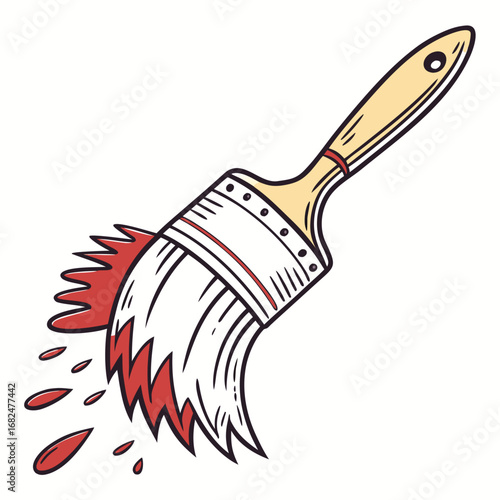 Paintbrush with red paint splashes splatter