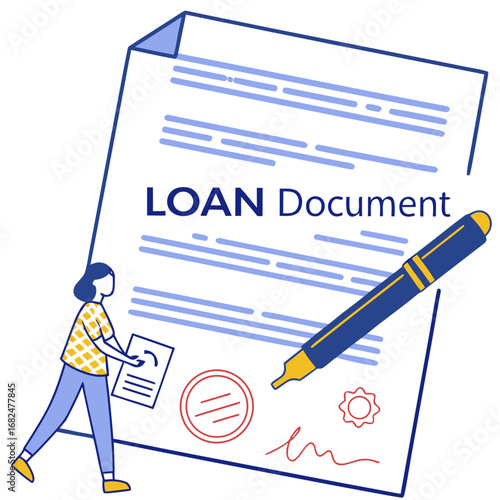 Person signing loan document with pen vector