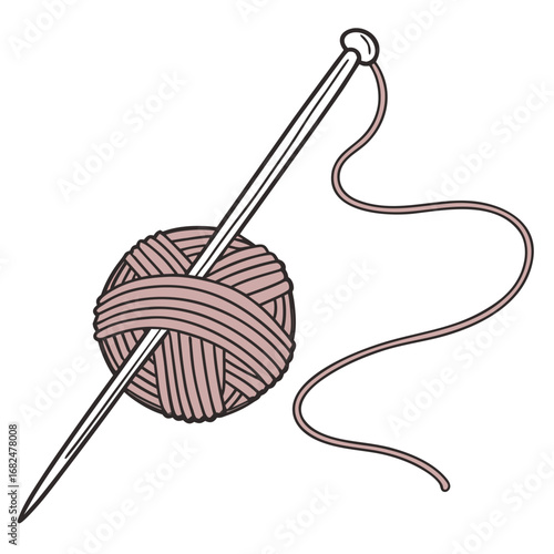 Pink yarn ball with knitting needle craft hobby