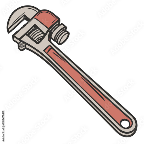 Red and grey pipe wrench tool plumbing adjustable wrench